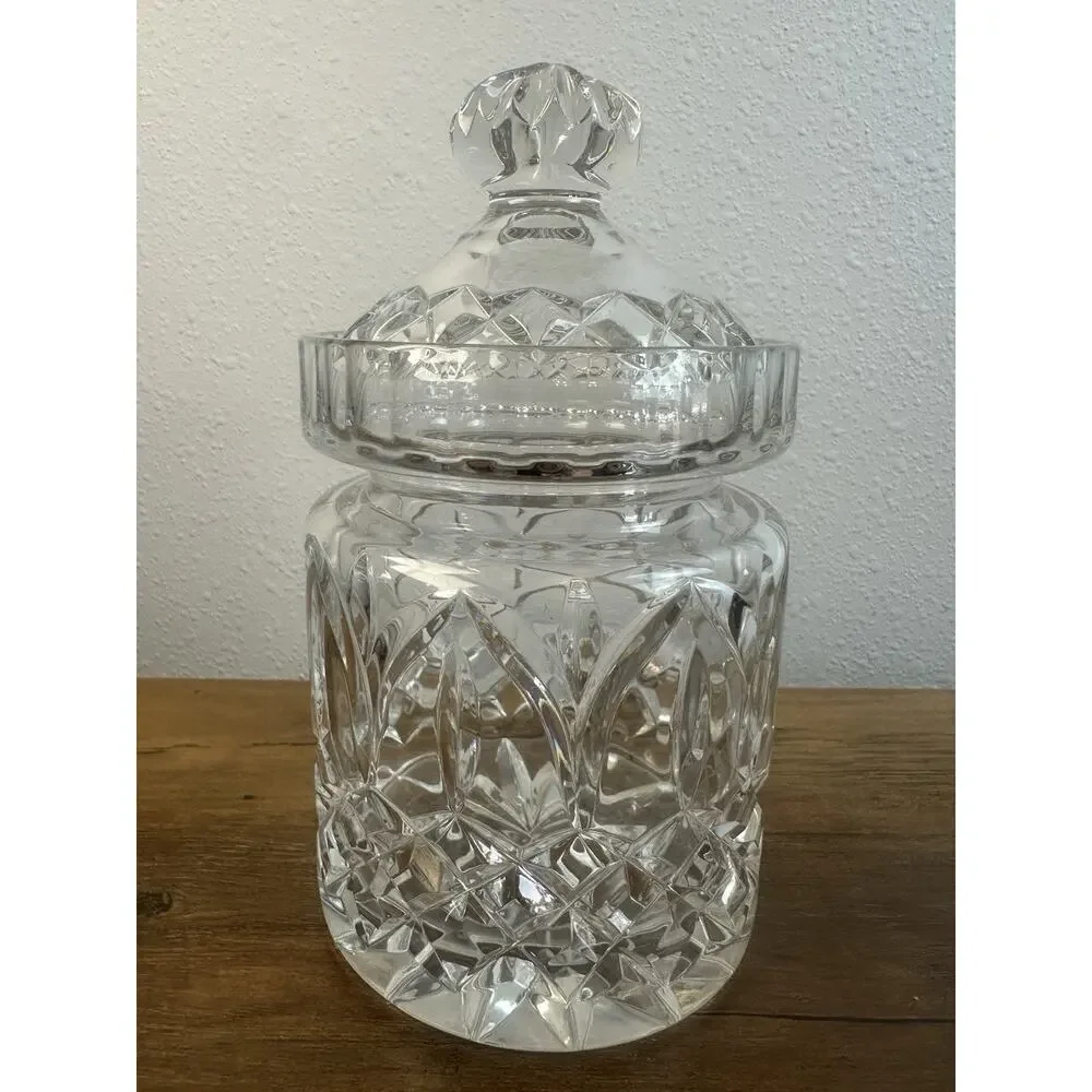 Beautiful Astor Antique Crystal Biscuit Barrel or Candy Jar Diamond Cut 7.5”